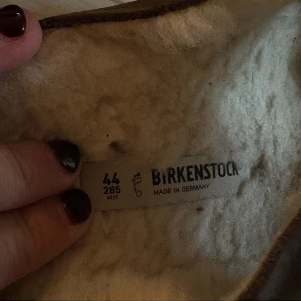 Birkenstock Arizona Shearling Suede Leather Stone Iron Sandals Sz. 44 US 11-11.5